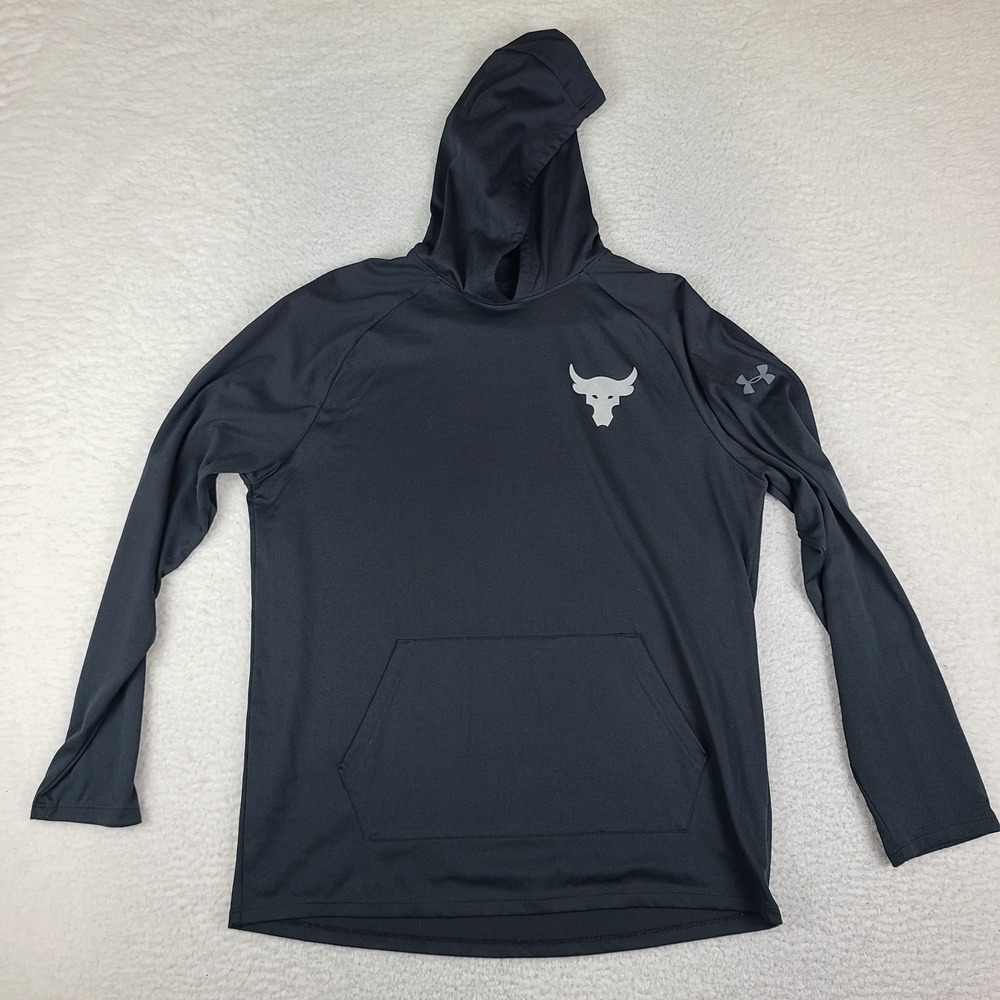 Under Armour Project Rock Hoodie Mens Large Black Loose Heatgear Activewear